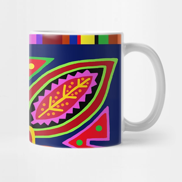 Kuna Indian Mola Flora - Red Blue Pink Yellow by Esprit-Mystique